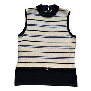 St. John Women's SZ 14 Striped Sleeveless Sweater Top Black & Cream